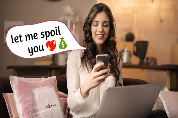 A young adult woman using a dating website on her phone and laptop