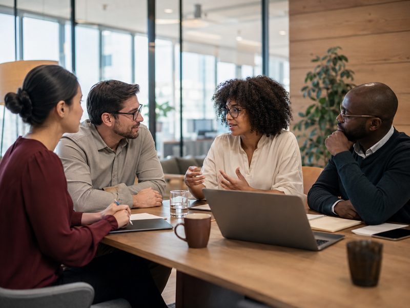 A diverse professional team discussing ways to improve member experience