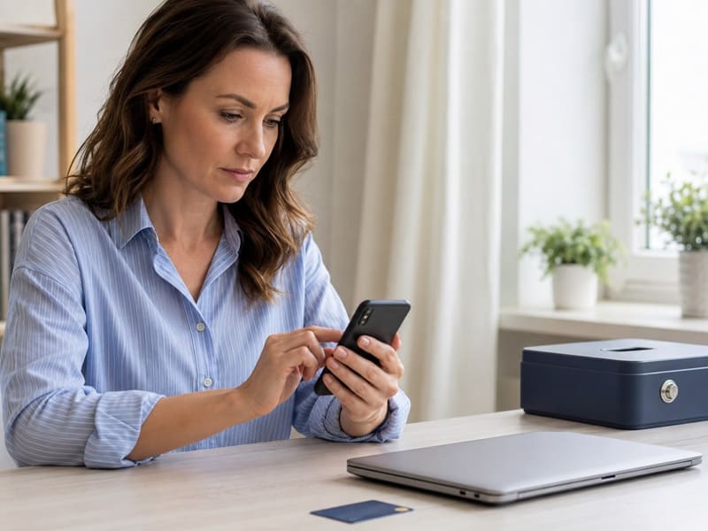 A woman protecting her financial information and privacy