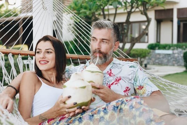 An adult couple relaxing together outdoors in Canada